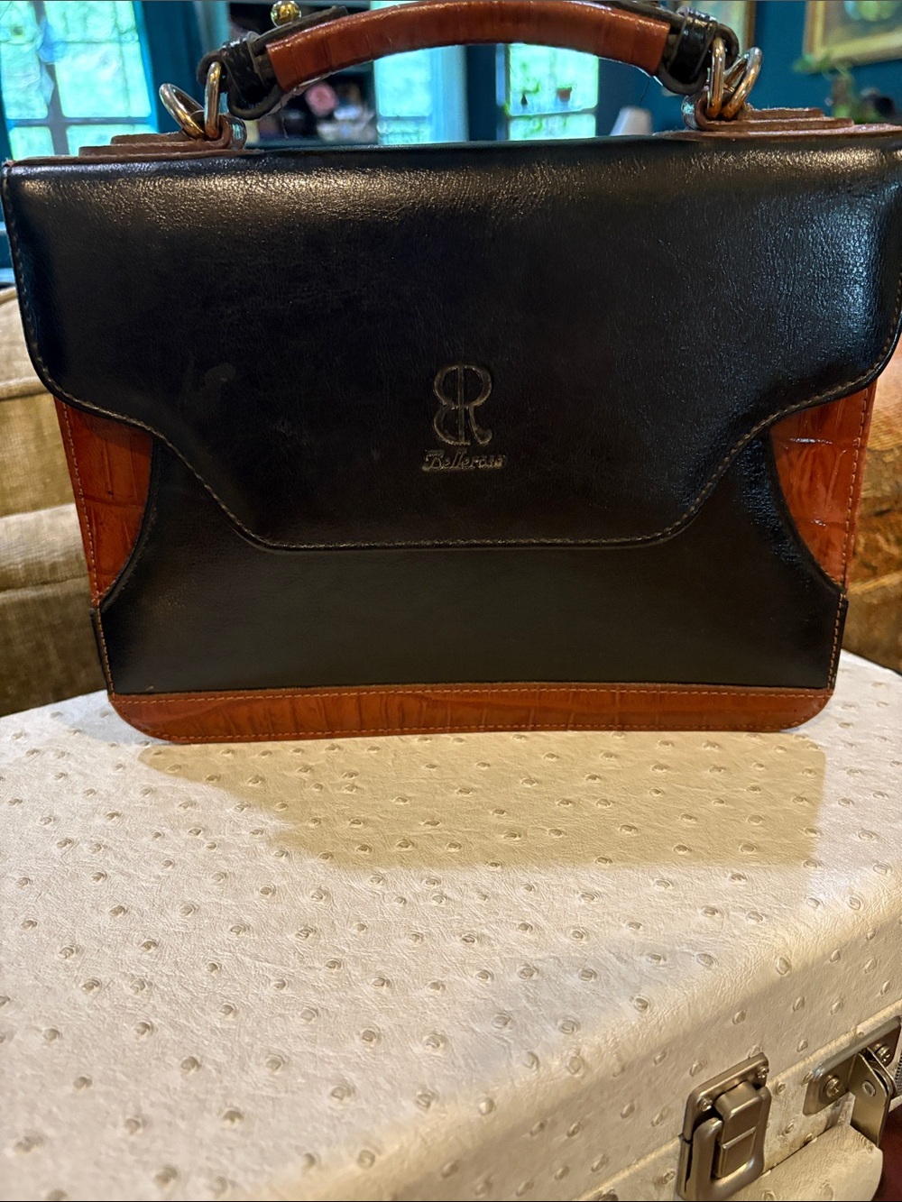 Vintage Bellarosa Black and Brown Leather Crossbody Bag